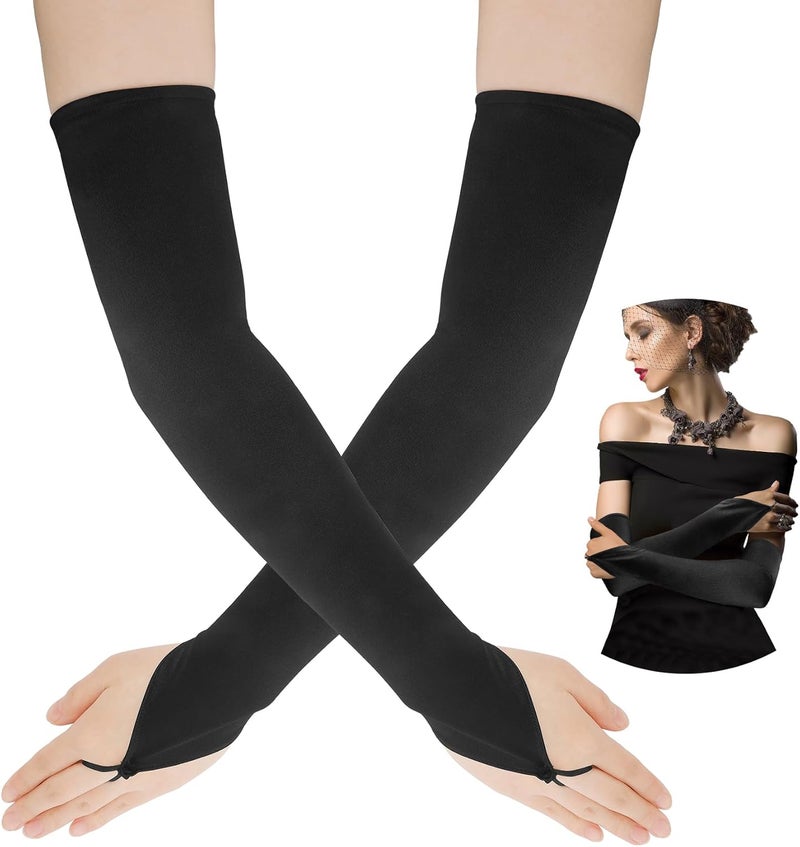 Yritioa Satin Opera Gloves Long Fingerless Elbow Length Costume Party Gloves - Image 1